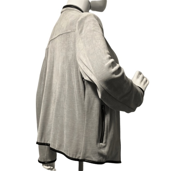 Calvin Klein Gray Velour Faux Leather Trim Cardigan - Picture 3 of 10